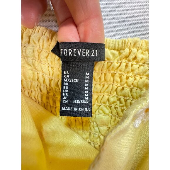 Forever 21 Women's Crop Top Size M Yellow Floral Embroidered Casual Summer Smock - Picture 2 of 11